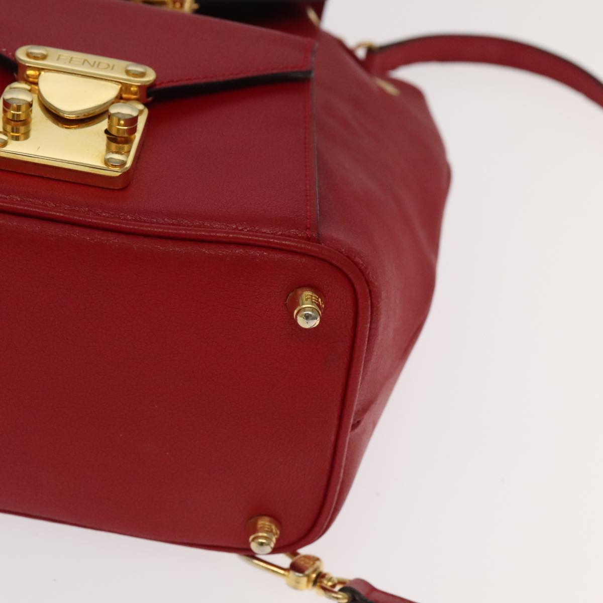 FENDI Backpack Leather Red Gold Auth 106152