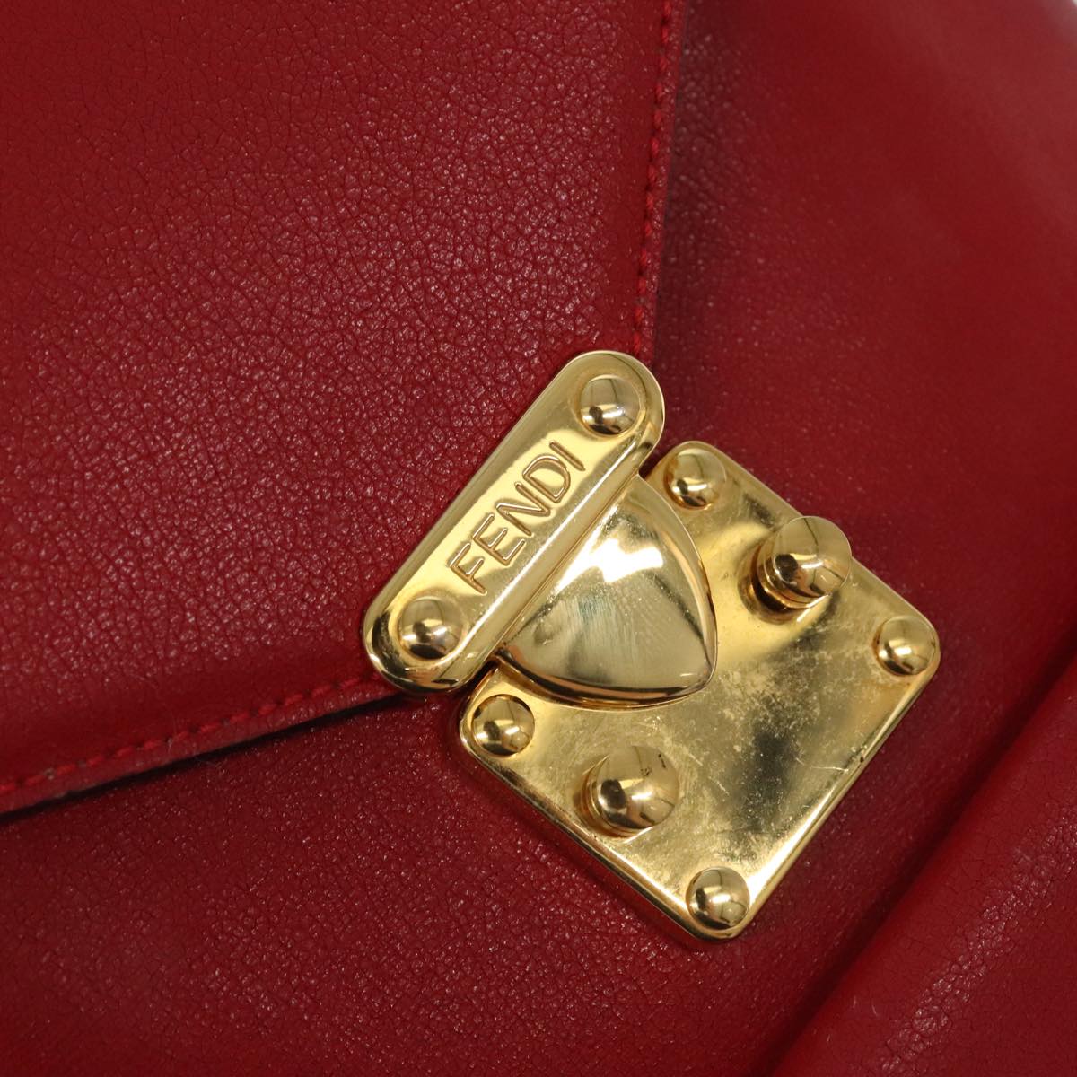 FENDI Backpack Leather Red Gold Auth 106152