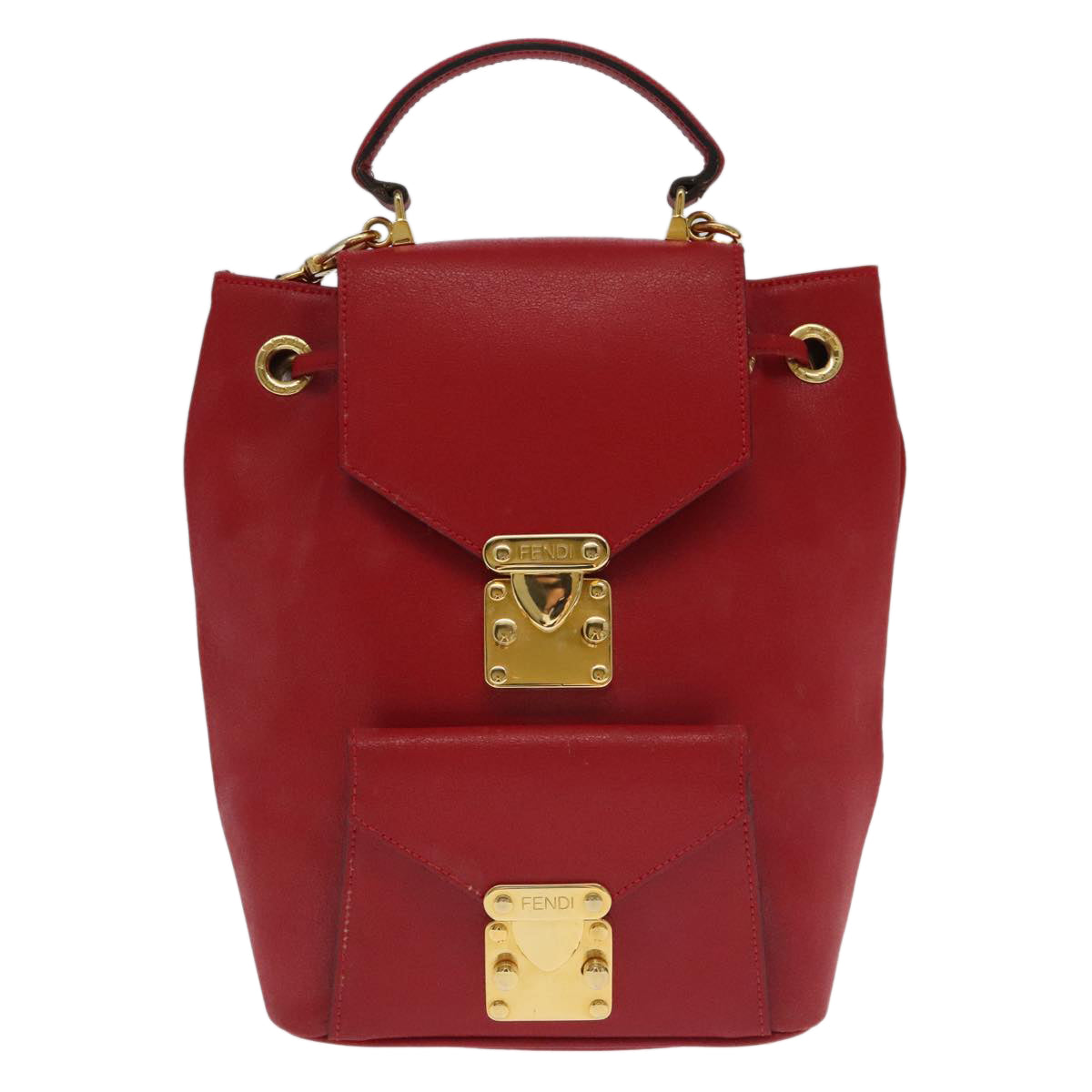 FENDI Backpack Leather Red Gold Auth 106152