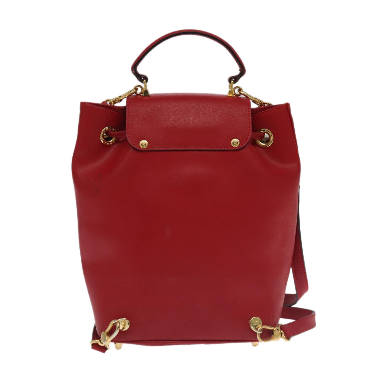 FENDI Backpack Leather Red Gold Auth 106152