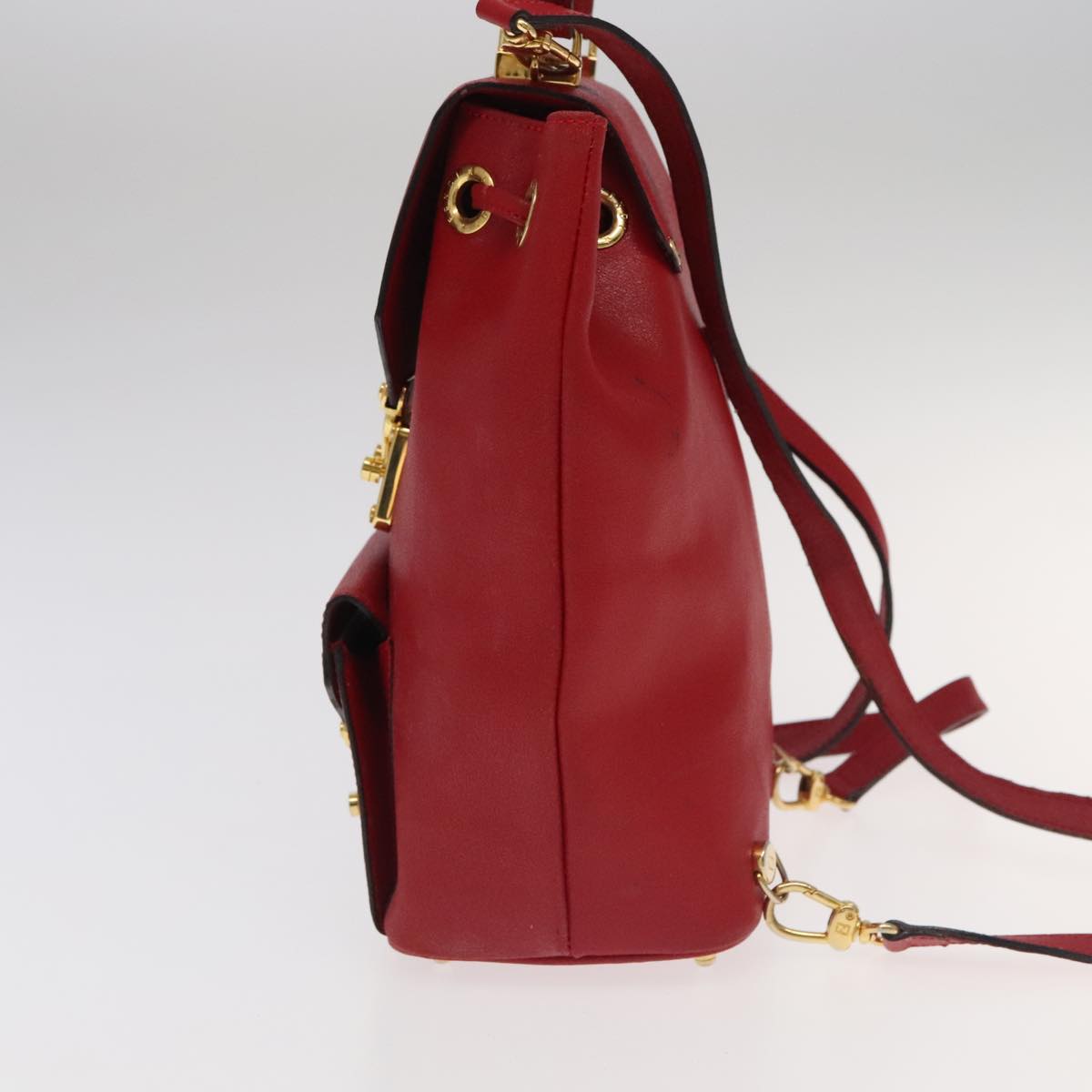 FENDI Backpack Leather Red Gold Auth 106152