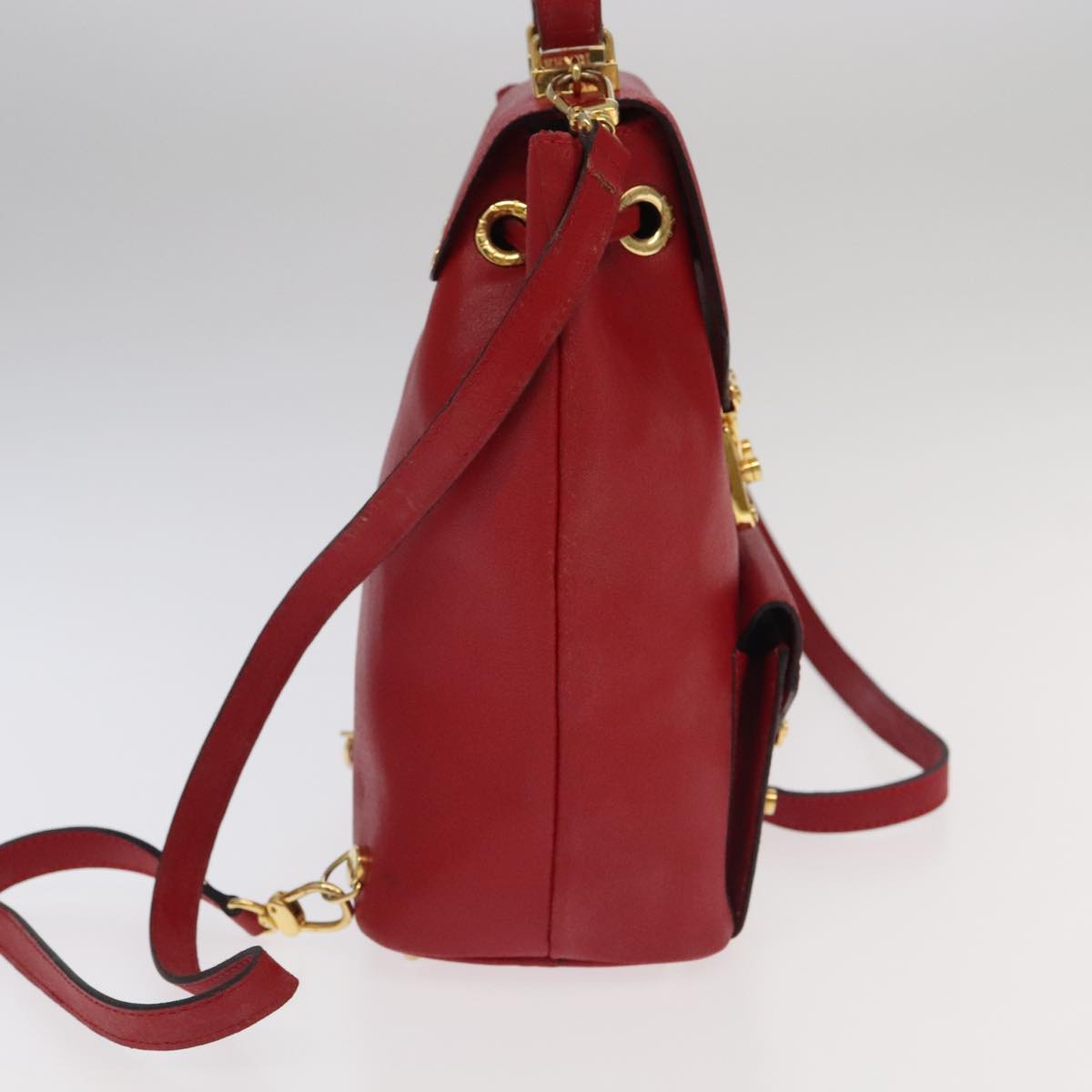 FENDI Backpack Leather Red Gold Auth 106152