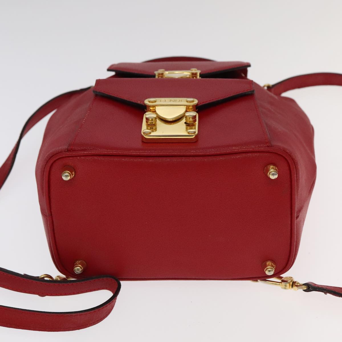 FENDI Backpack Leather Red Gold Auth 106152