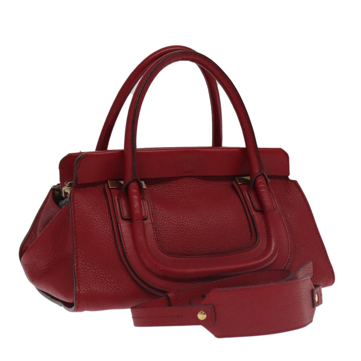 Chloe Mercy Hand Bag Leather 2way Red Gold Auth 106233