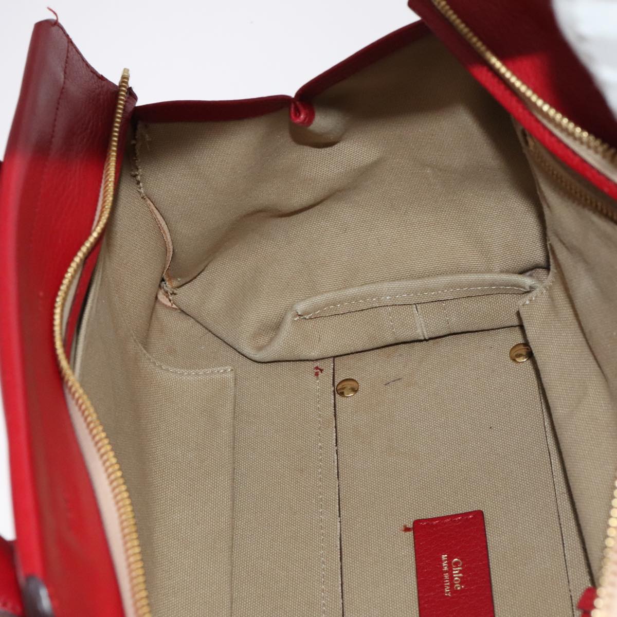 Chloe Mercy Hand Bag Leather 2way Red Gold Auth 106233