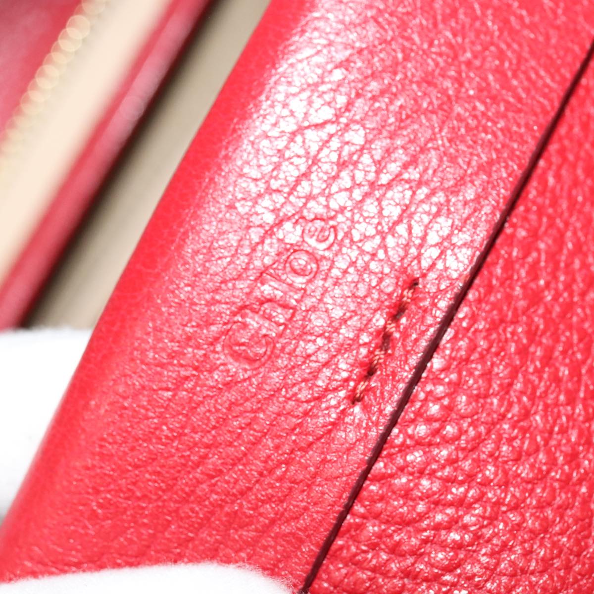 Chloe Mercy Hand Bag Leather 2way Red Gold Auth 106233