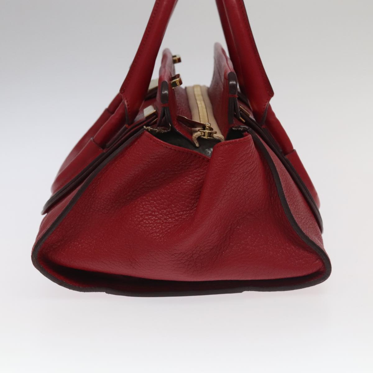 Chloe Mercy Hand Bag Leather 2way Red Gold Auth 106233