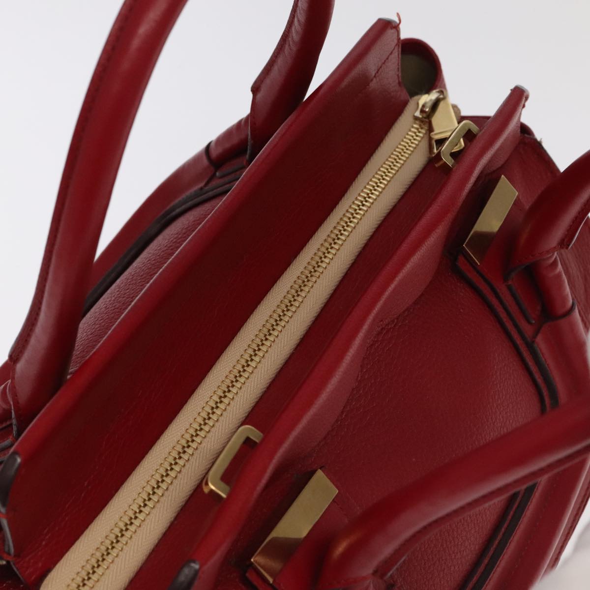 Chloe Mercy Hand Bag Leather 2way Red Gold Auth 106233