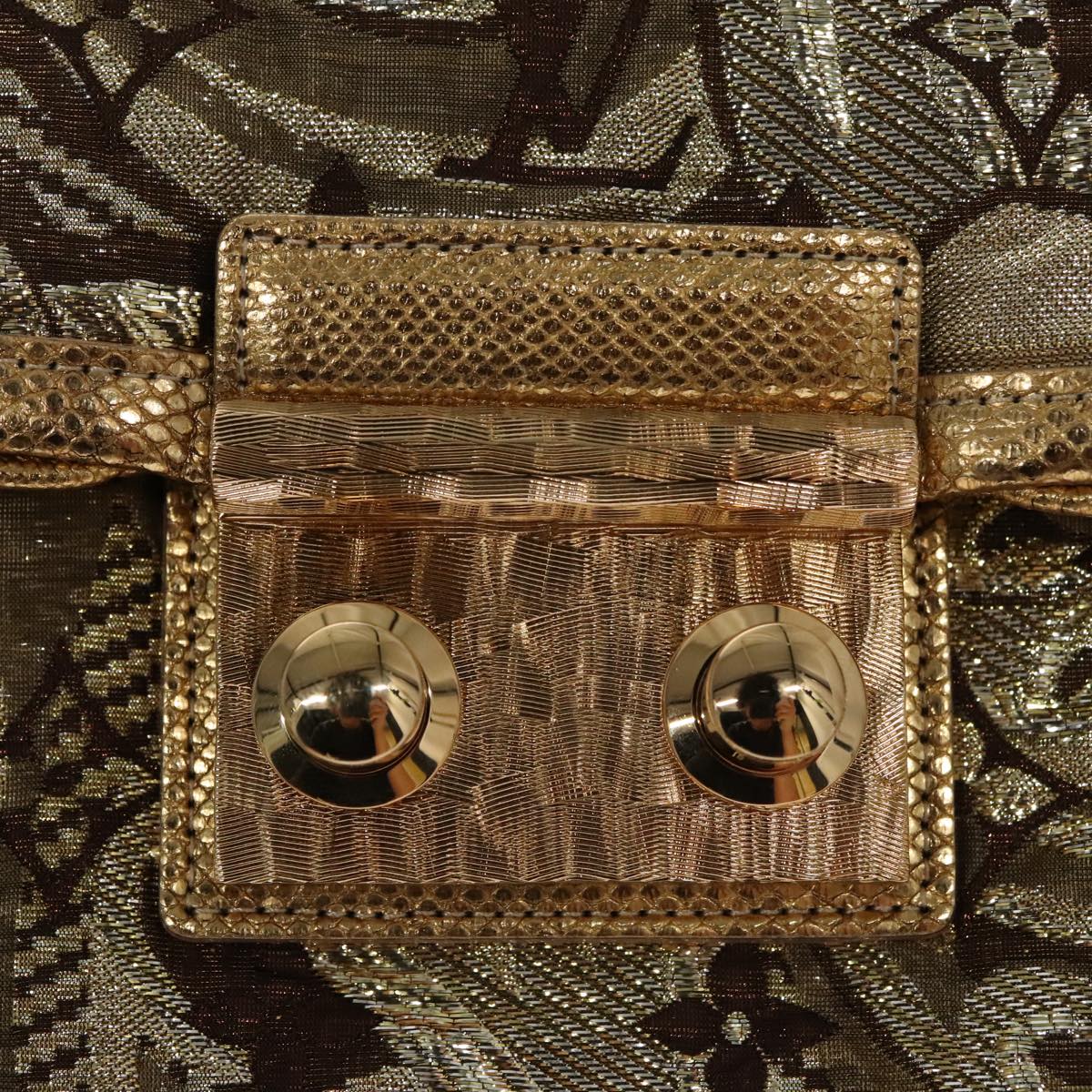LOUIS VUITTON Monogram Brocade Tari Clutch Bag Gold M93142 LV Auth 106316S