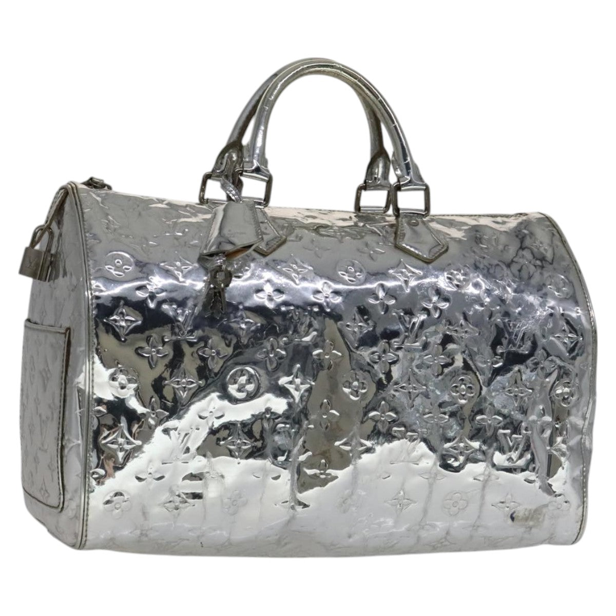 LOUIS VUITTON Monogram Miroir Speedy 35 Hand Bag Silver M95786 LV Auth 106317A