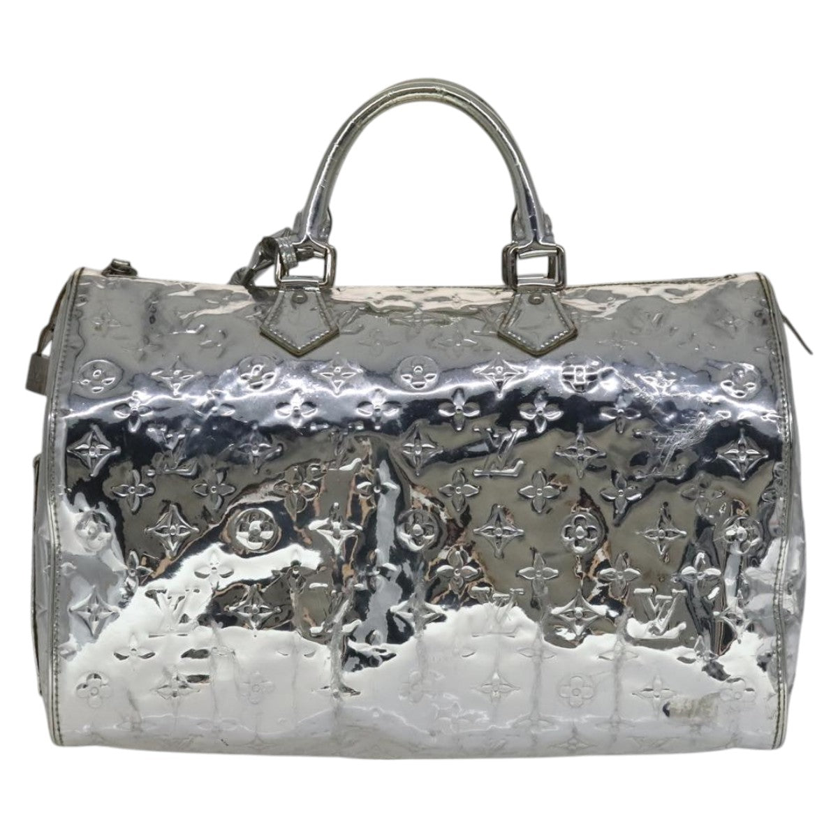 LOUIS VUITTON Monogram Miroir Speedy 35 Hand Bag Silver M95786 LV Auth 106317A