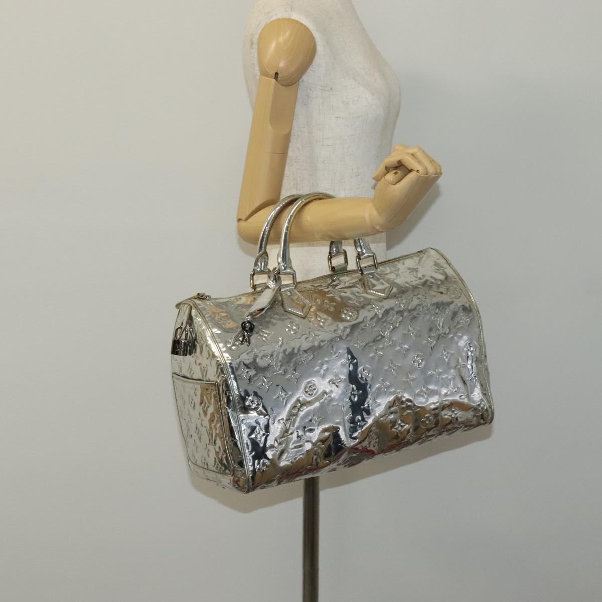LOUIS VUITTON Monogram Miroir Speedy 35 Hand Bag Silver M95786 LV Auth 106317A