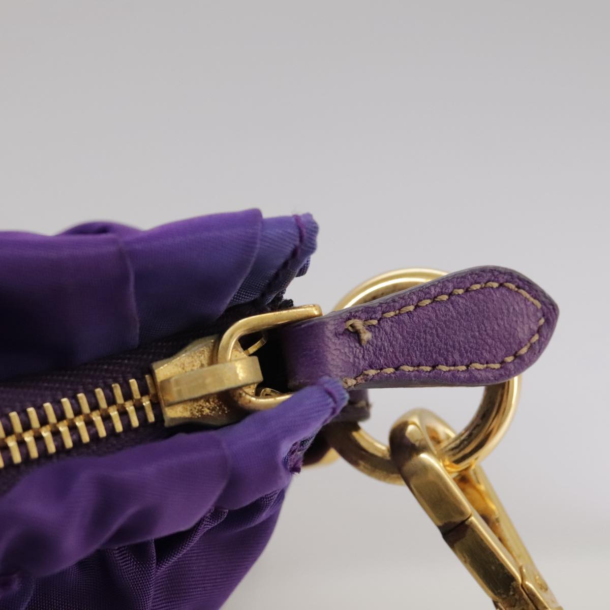 PRADA Accessory Pouch Nylon Purple Gold Auth 106340