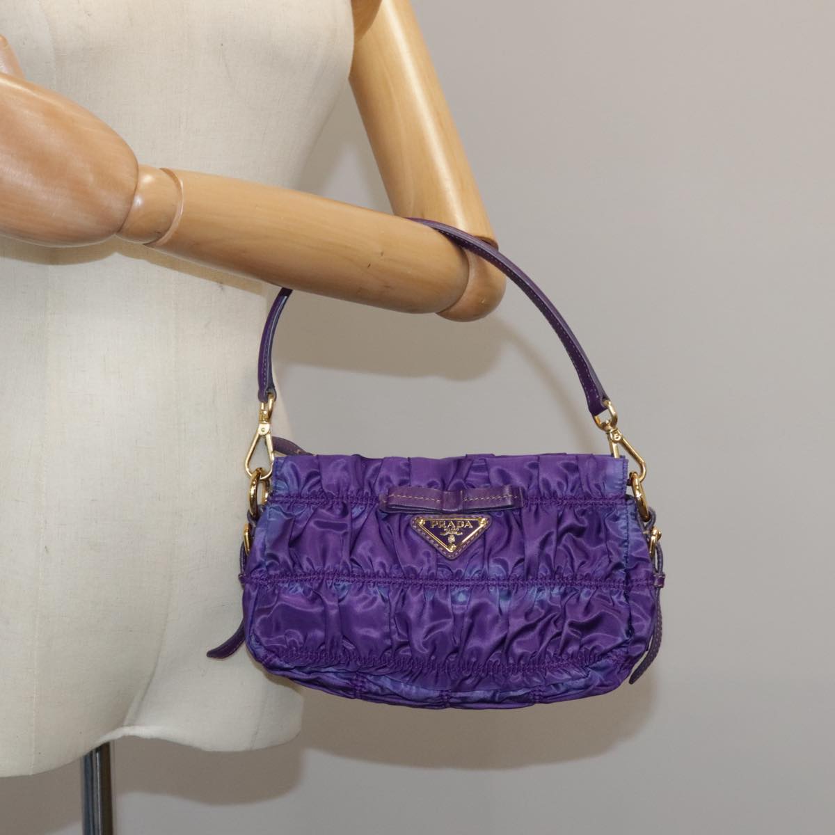 PRADA Accessory Pouch Nylon Purple Gold Auth 106340