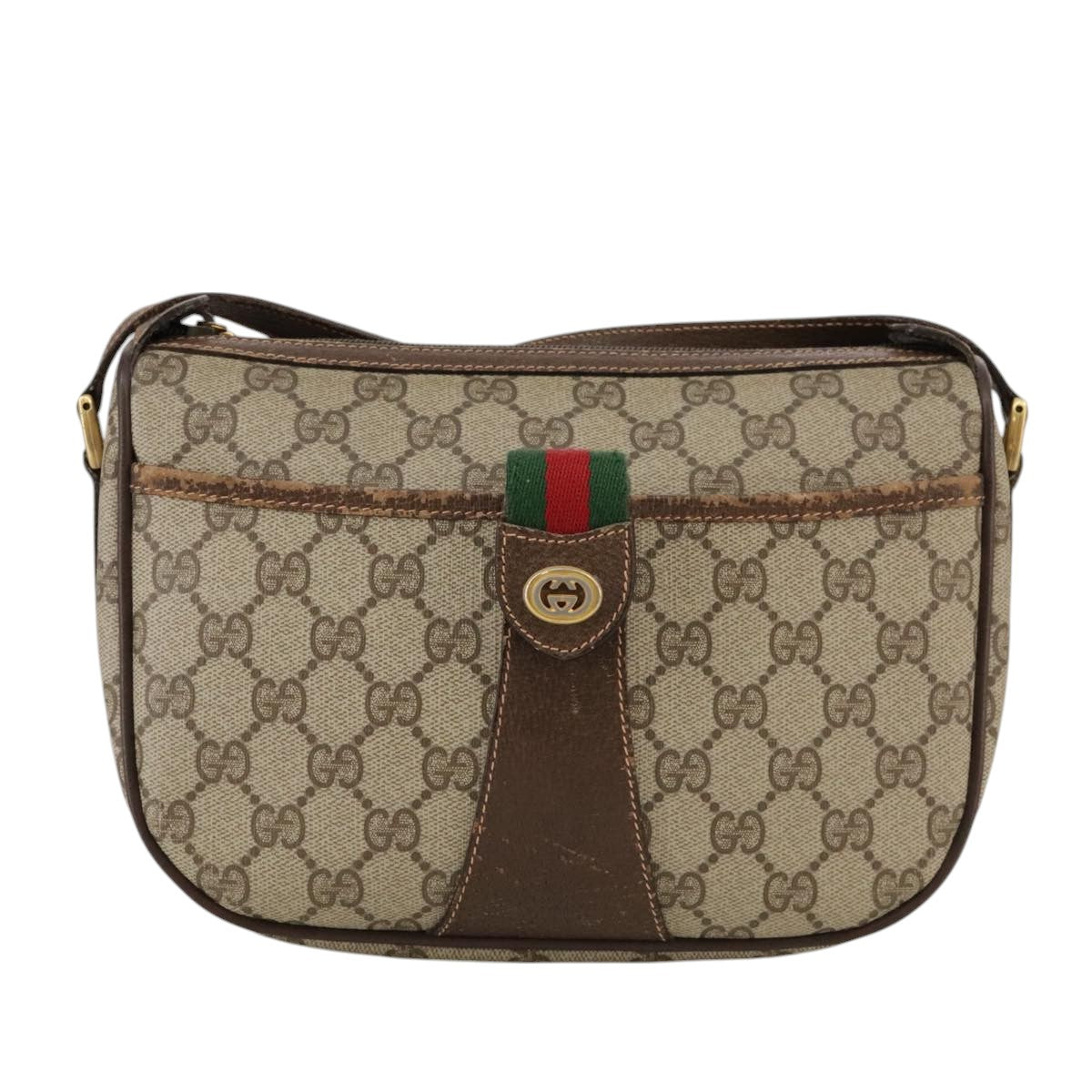 GUCCI GG Supreme Web Sherry Line Shoulder Bag PVC Beige 89 02 032 Auth 106357