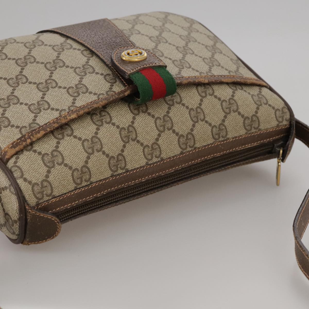 GUCCI GG Supreme Web Sherry Line Shoulder Bag PVC Beige 89 02 032 Auth 106357