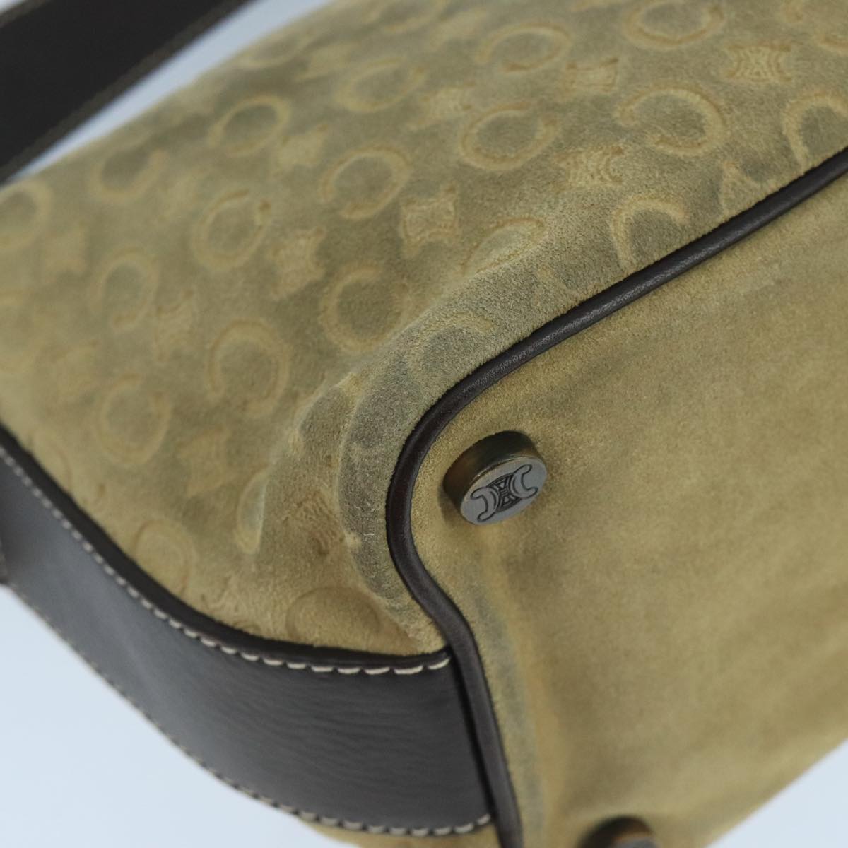 CELINE C Macadam Canvas Shoulder Bag Beige Auth 106367