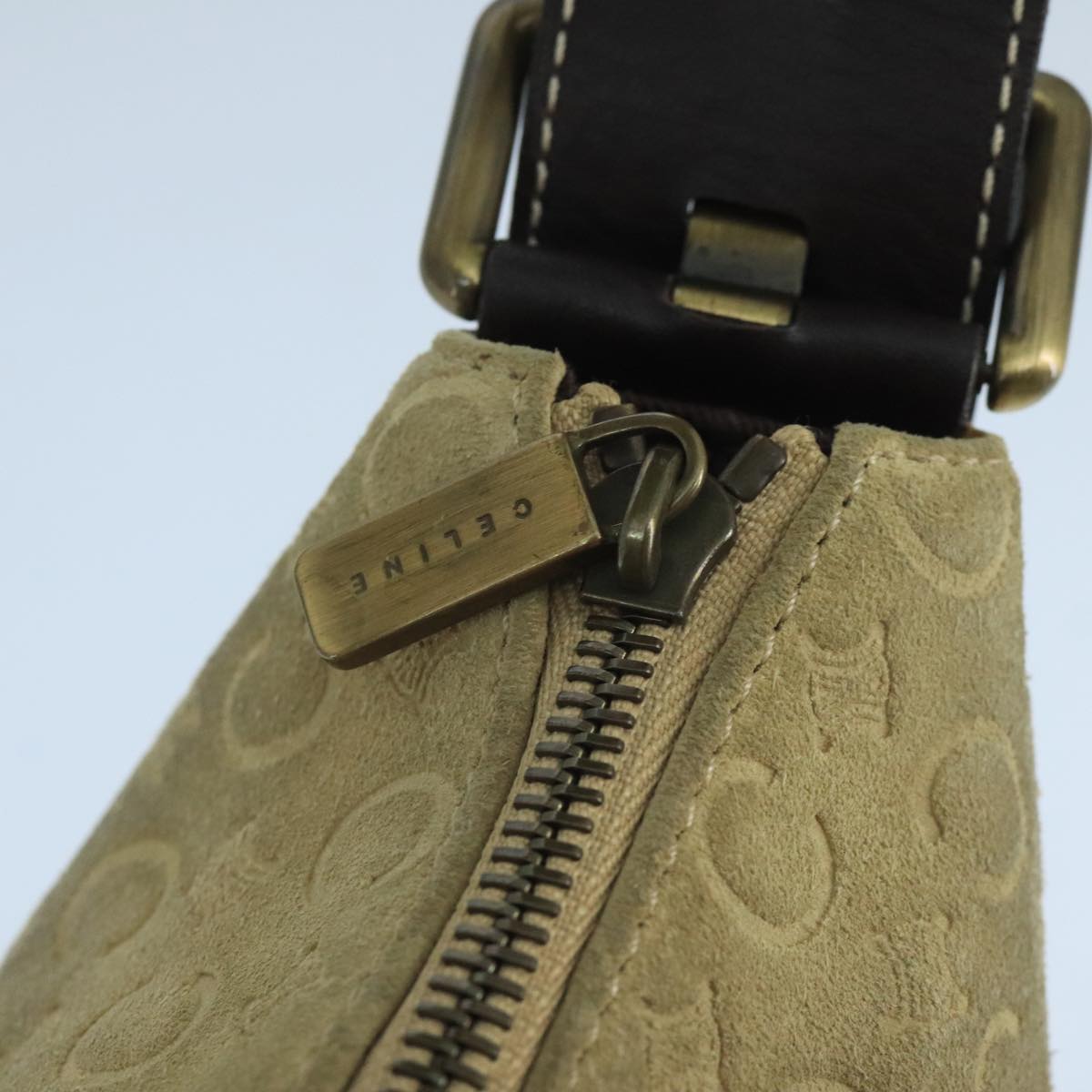 CELINE C Macadam Canvas Shoulder Bag Beige Auth 106367