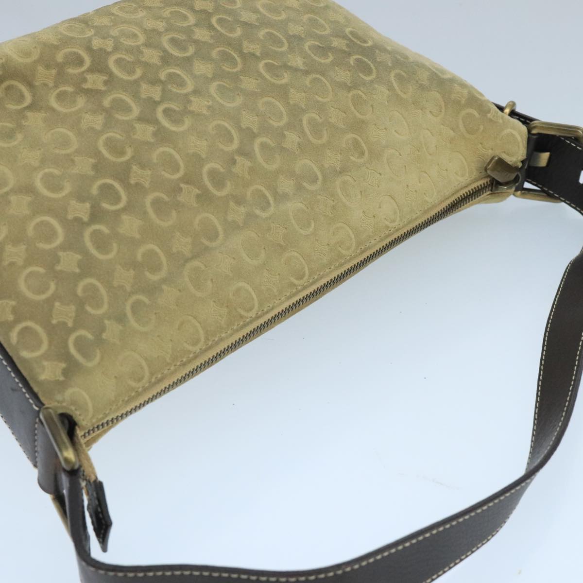 CELINE C Macadam Canvas Shoulder Bag Beige Auth 106367