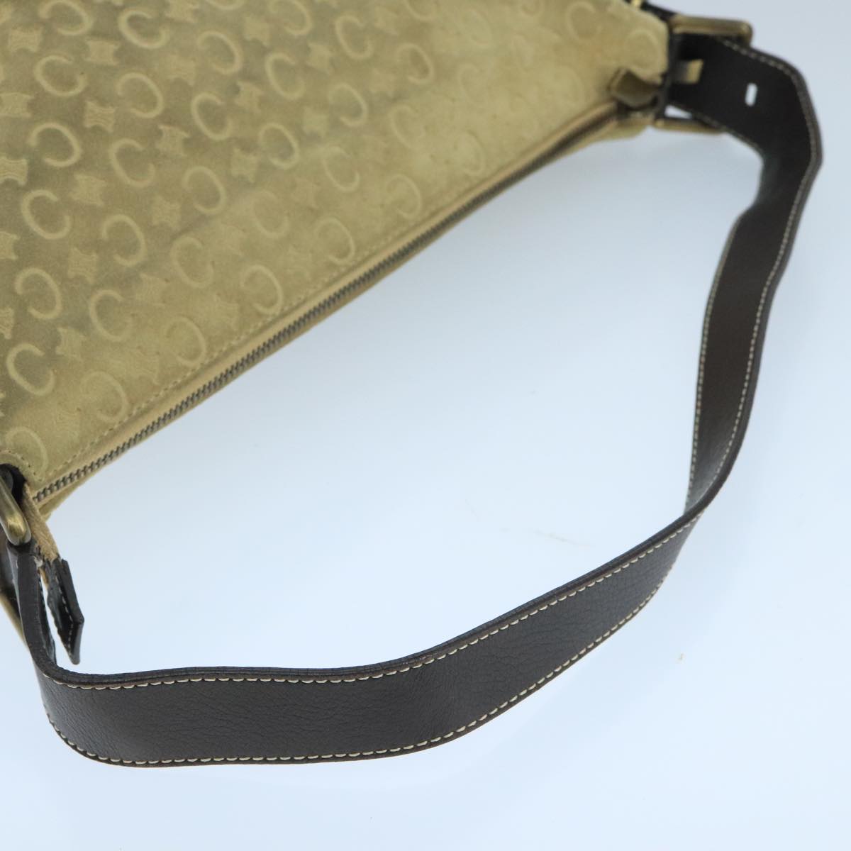 CELINE C Macadam Canvas Shoulder Bag Beige Auth 106367