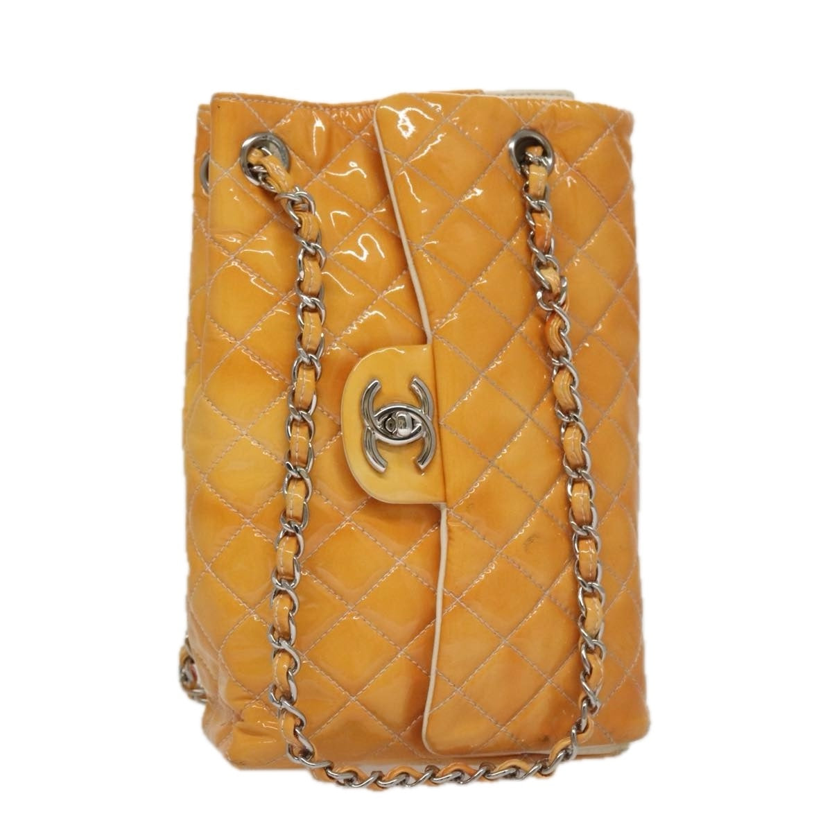 CHANEL Matelasse Chain Shoulder Bag Enamel Yellow CC Auth 106418