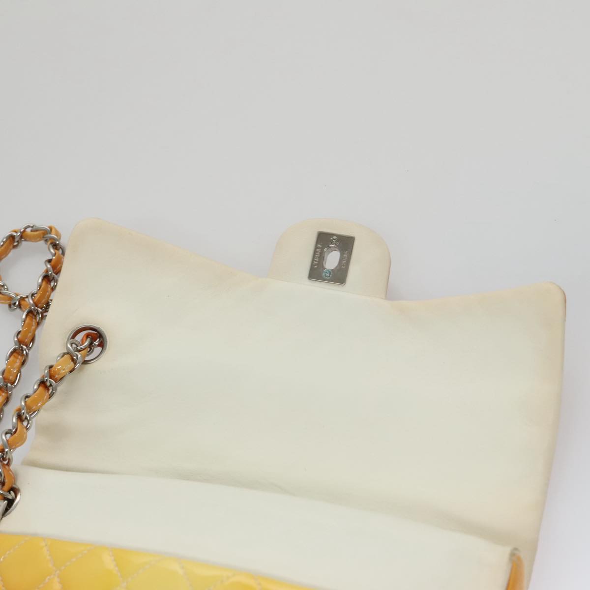 CHANEL Matelasse Chain Shoulder Bag Enamel Yellow CC Auth 106418