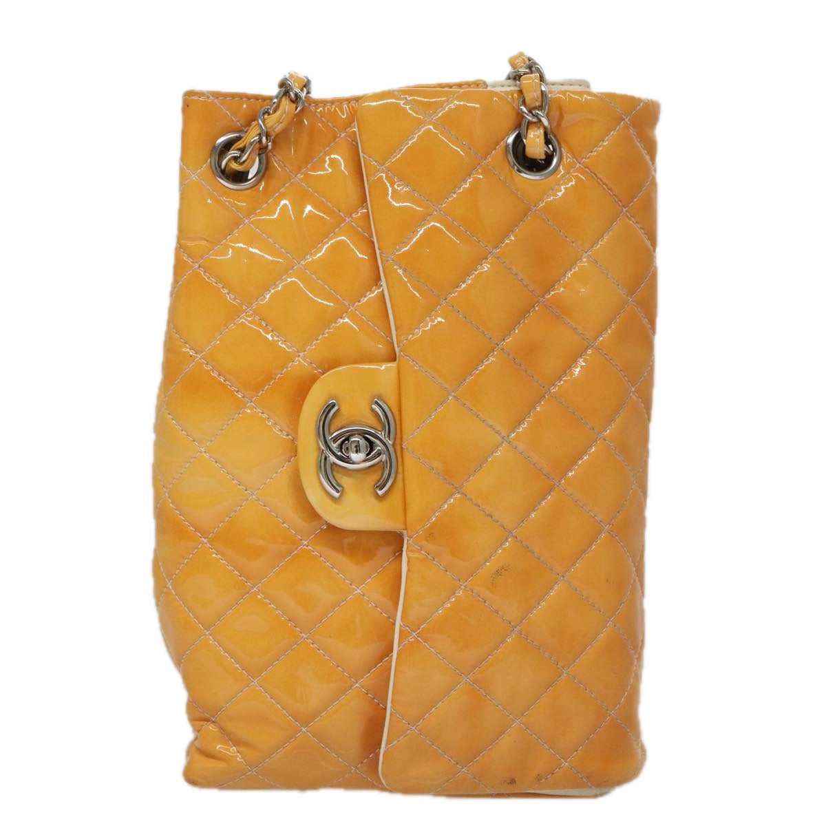 CHANEL Matelasse Chain Shoulder Bag Enamel Yellow CC Auth 106418