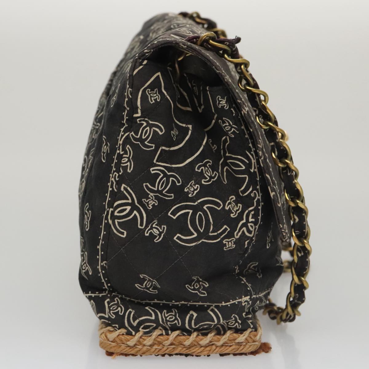 CHANEL Matelasse Chain Bandana Shoulder Bag Canvas Black CC Auth 106419