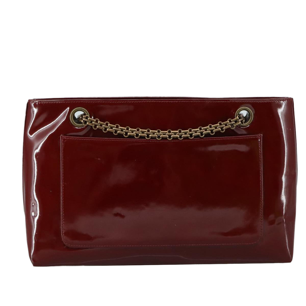 CHANEL Chain Shoulder Bag Patent leather Red CC Auth 106421