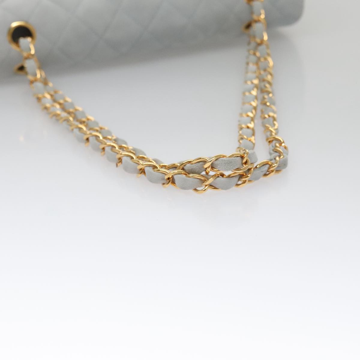 CHANEL Matelasse Chain Shoulder Bag Suede Light Blue Gold CC Auth 106433A