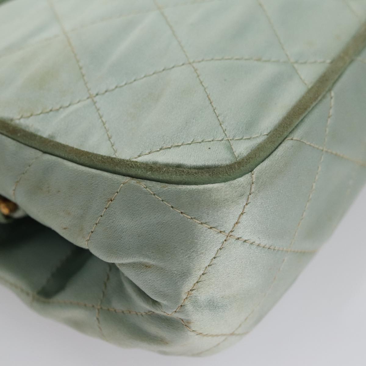 CHANEL Matelasse Hand Bag Satin Green CC Auth 106444