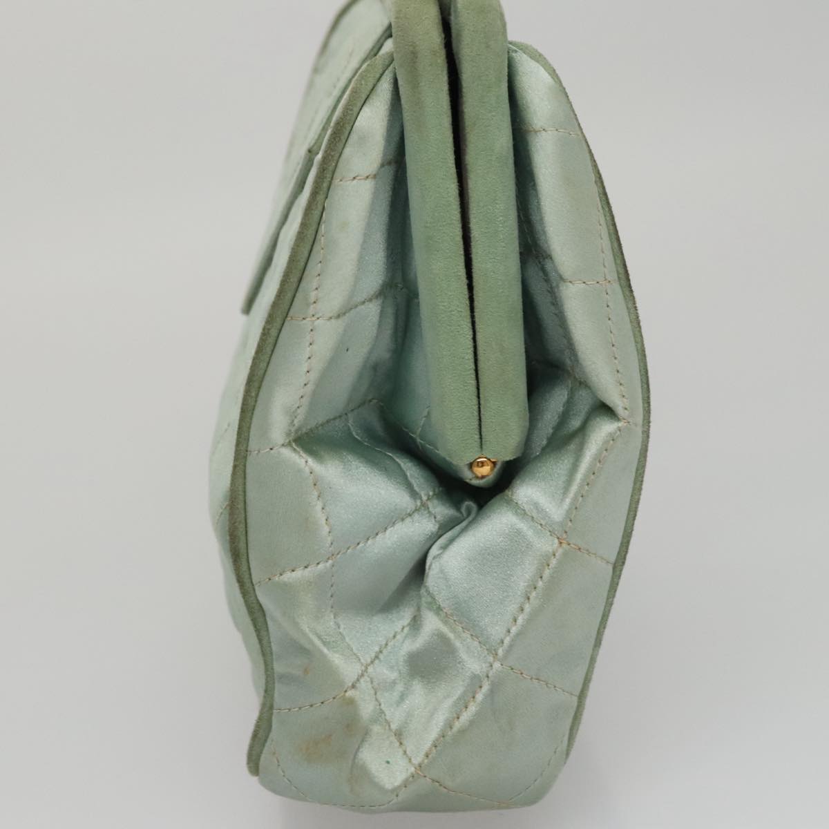 CHANEL Matelasse Hand Bag Satin Green CC Auth 106444