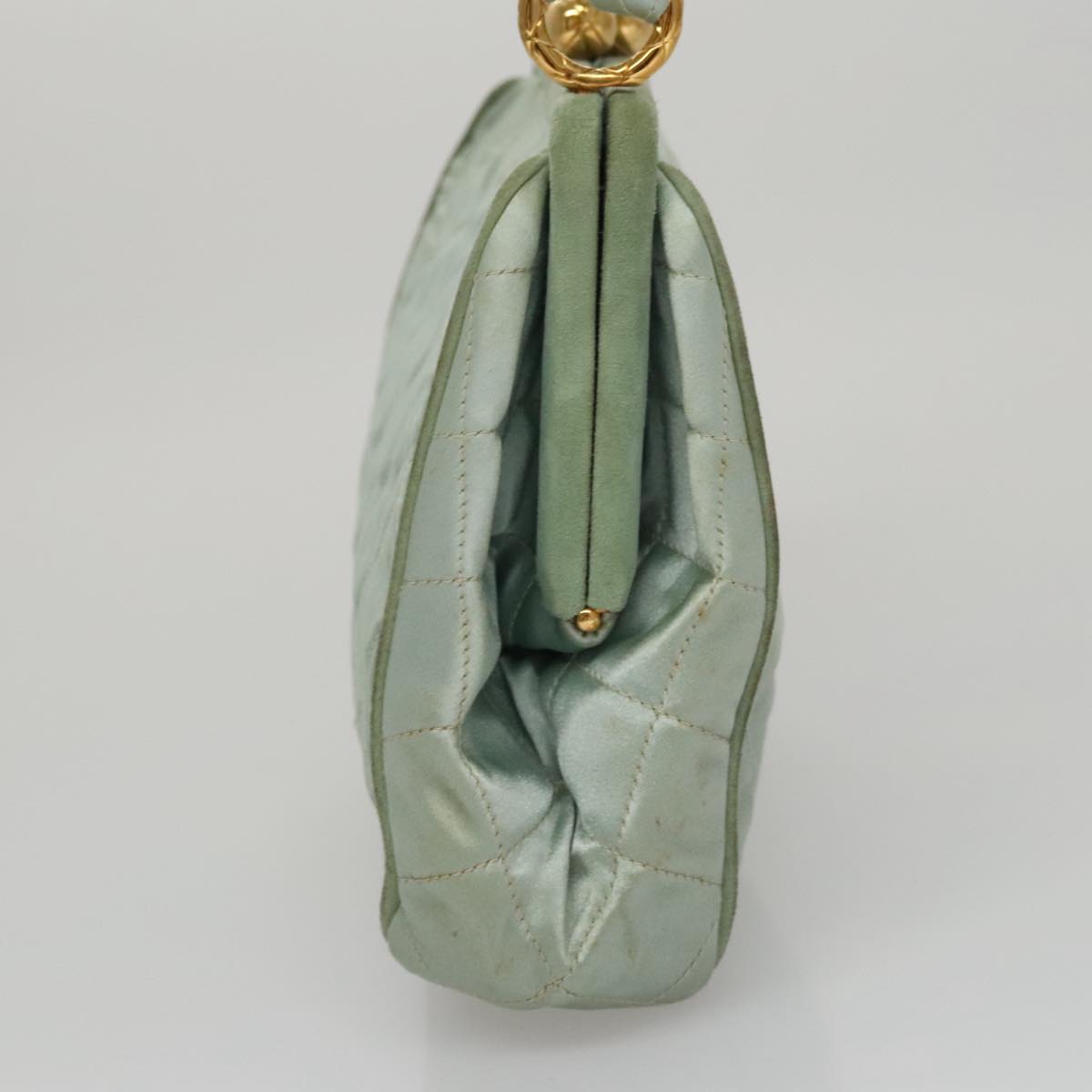 CHANEL Matelasse Hand Bag Satin Green CC Auth 106444