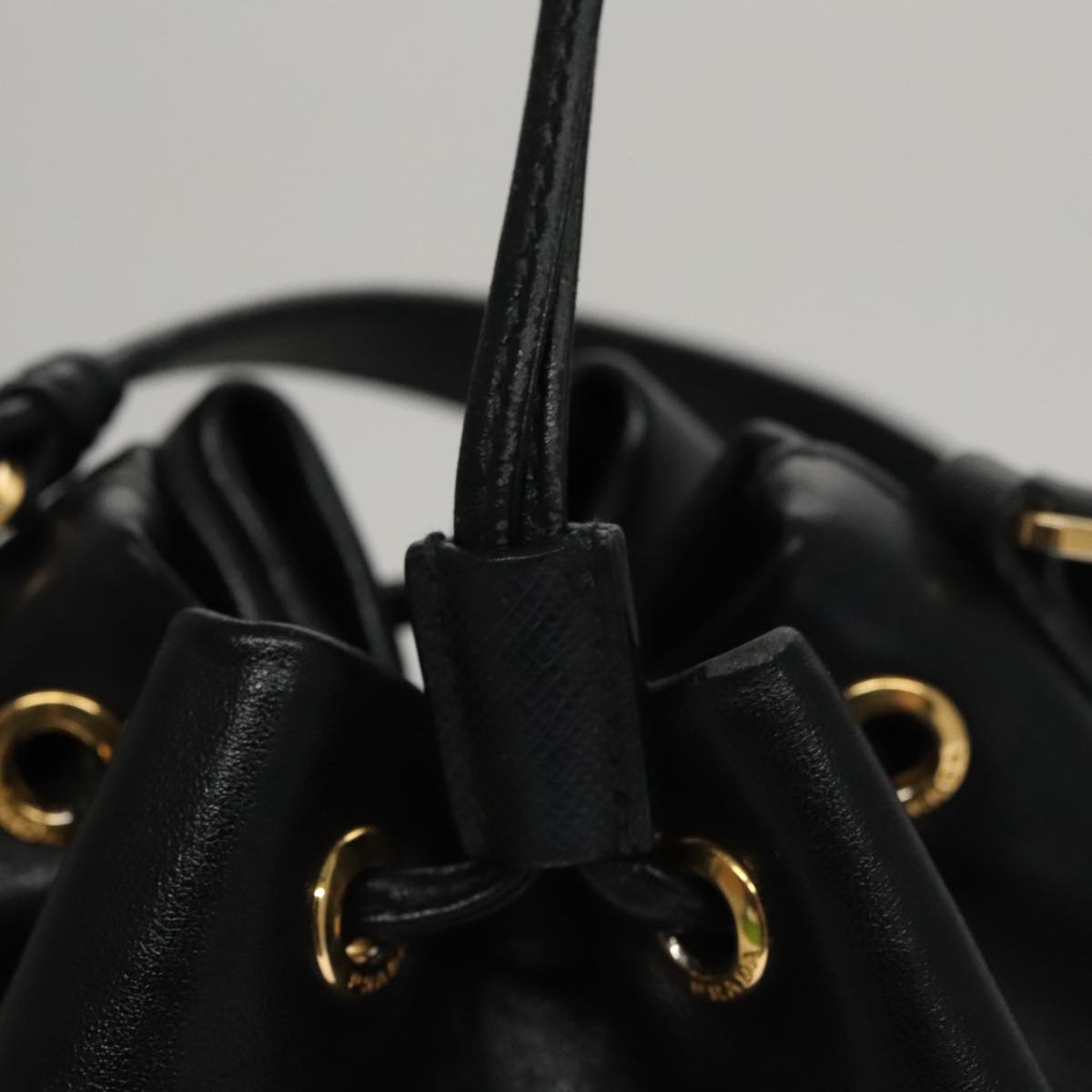 PRADA Hand Bag Leather 2way Black Gold Auth 106451AV