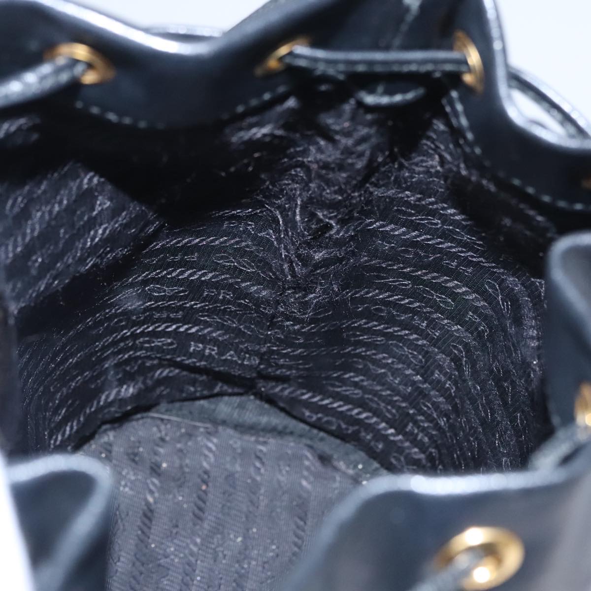 PRADA Hand Bag Leather 2way Black Gold Auth 106451AV