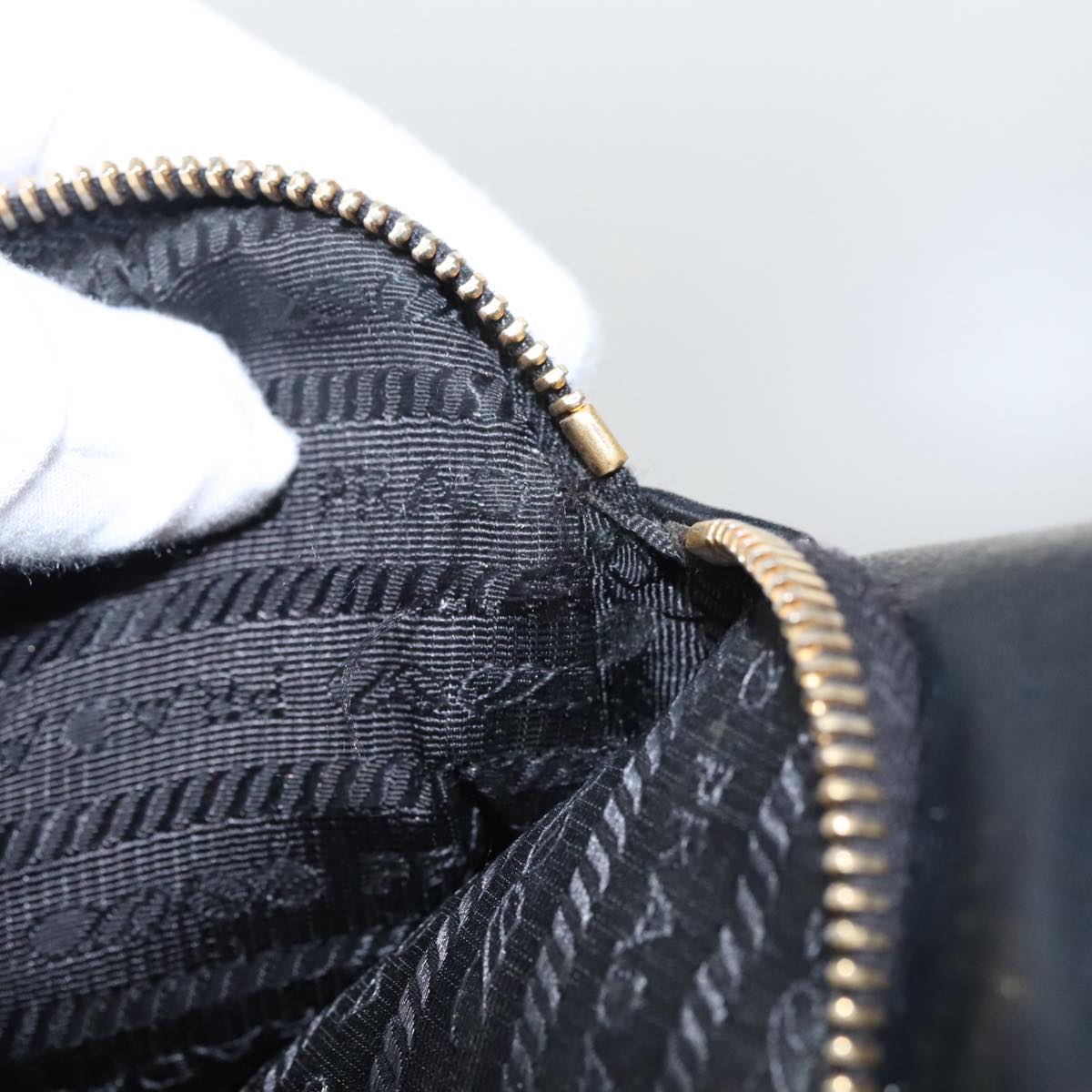 PRADA Hand Bag Leather 2way Black Gold Auth 106451AV