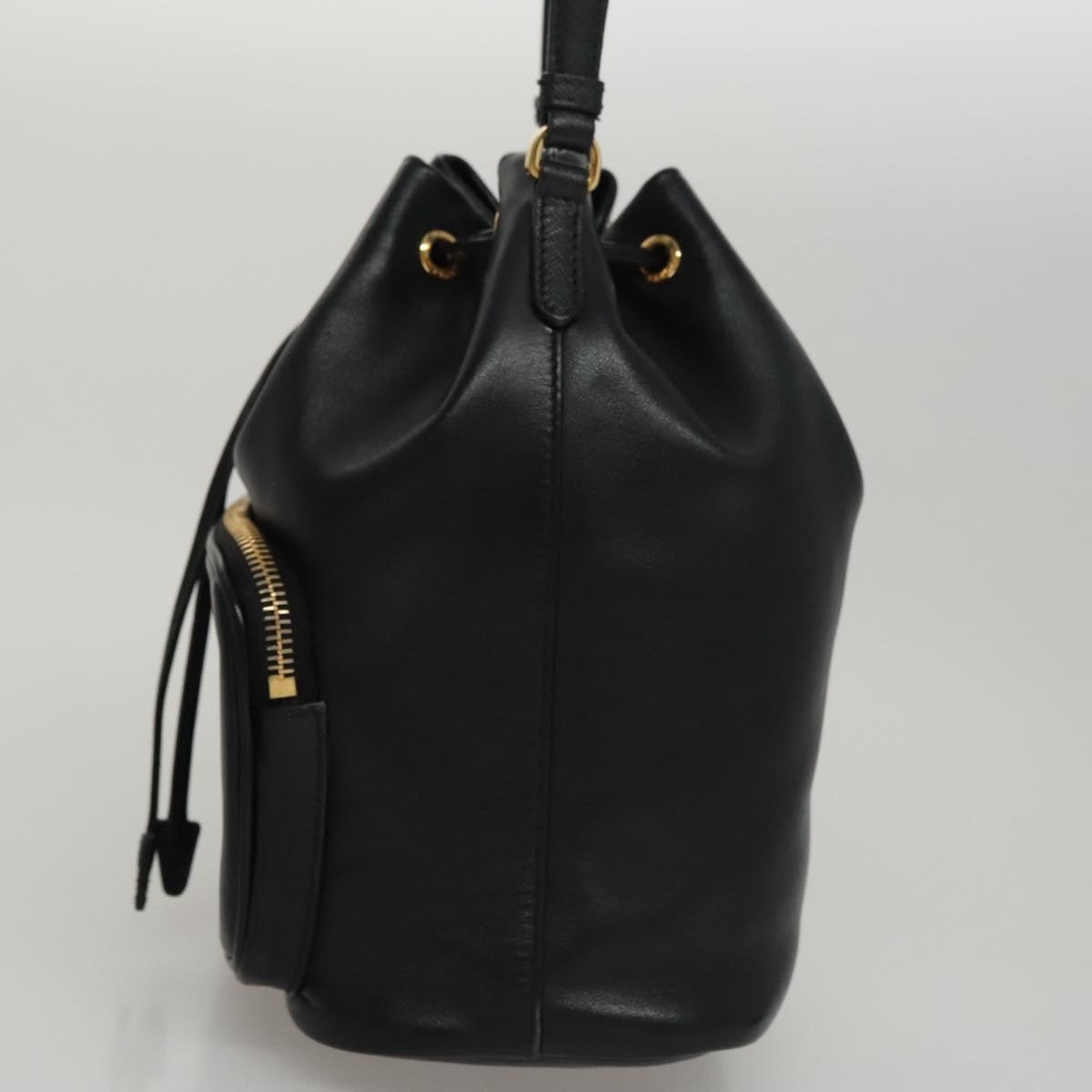 PRADA Hand Bag Leather 2way Black Gold Auth 106451AV