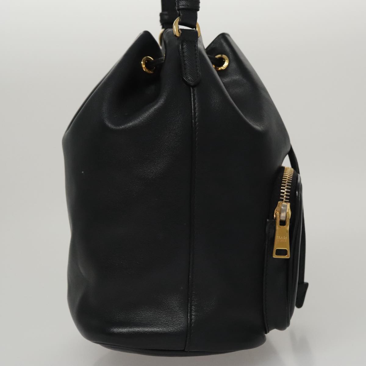 PRADA Hand Bag Leather 2way Black Gold Auth 106451AV