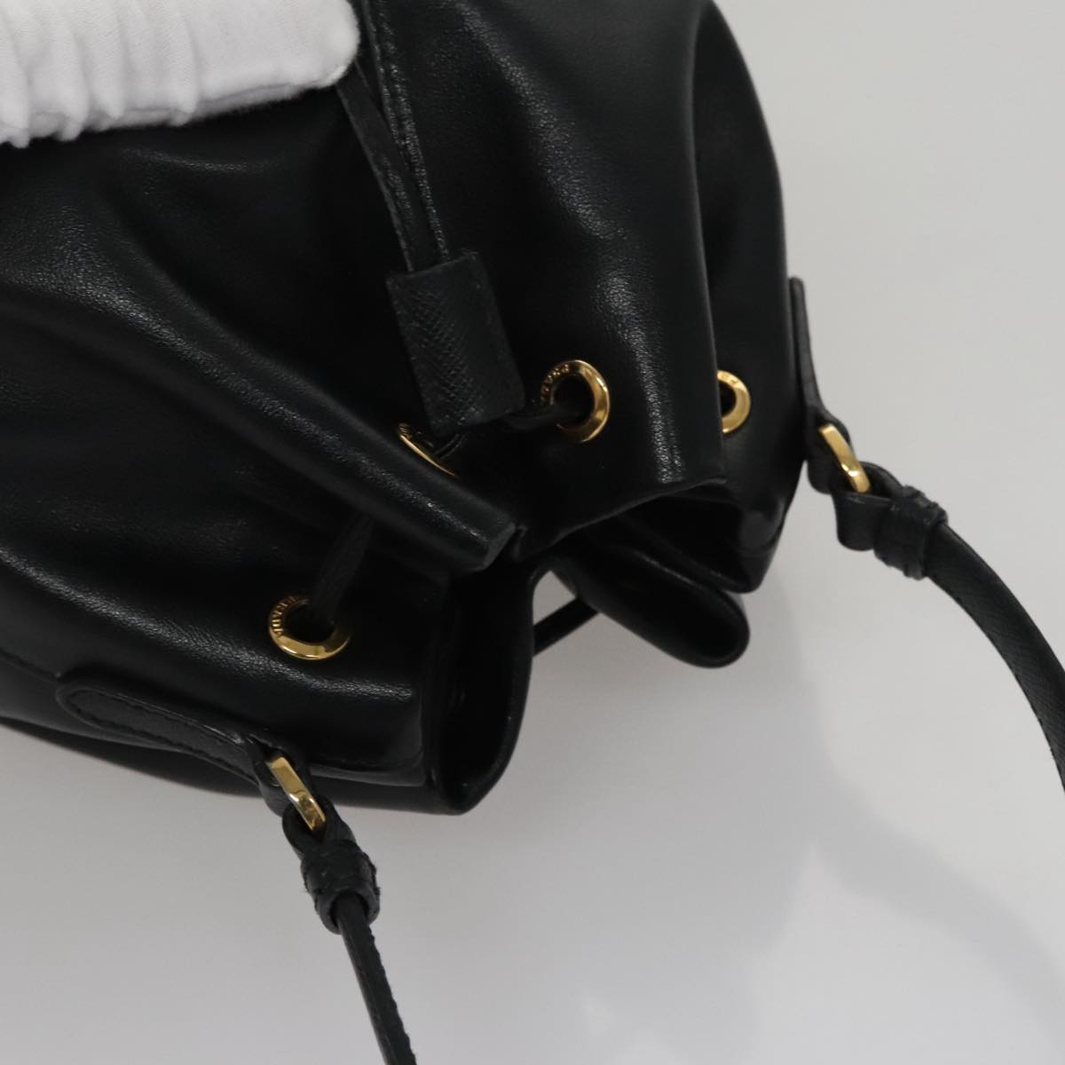 PRADA Hand Bag Leather 2way Black Gold Auth 106451AV