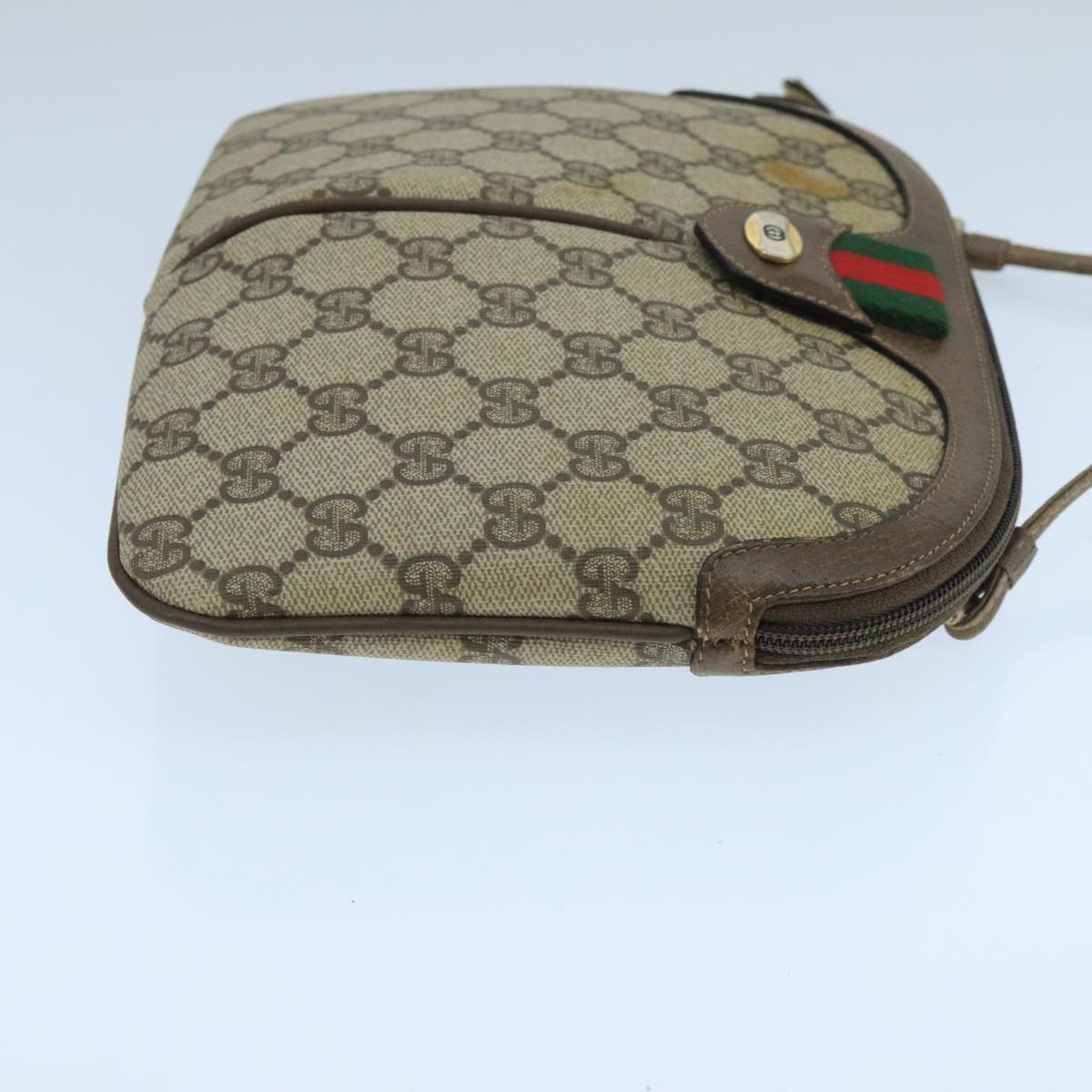 GUCCI GG Supreme Web Sherry Line Shoulder Bag Beige 904 02 047 Auth 106473