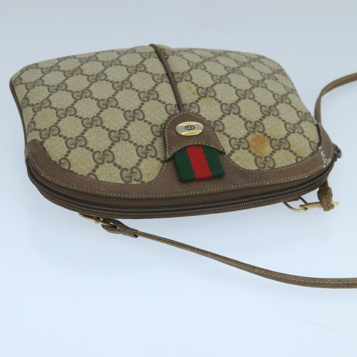 GUCCI GG Supreme Web Sherry Line Shoulder Bag Beige 904 02 047 Auth 106473