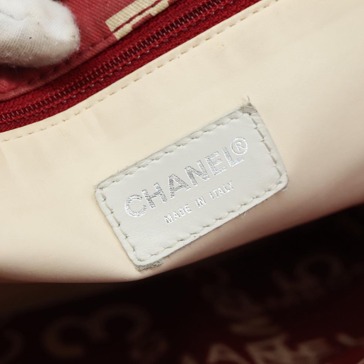 CHANEL Bysy Line Tote Bag Canvas Plastic Red Clear Silver CC Auth 106500