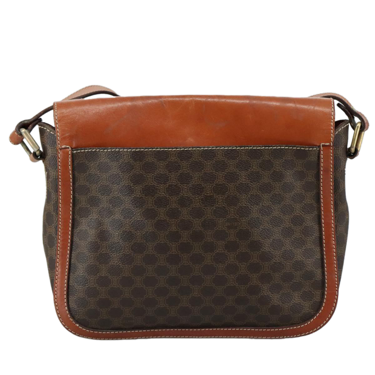 CELINE Macadam Canvas Shoulder Bag PVC Leather Brown Gold Auth 106514