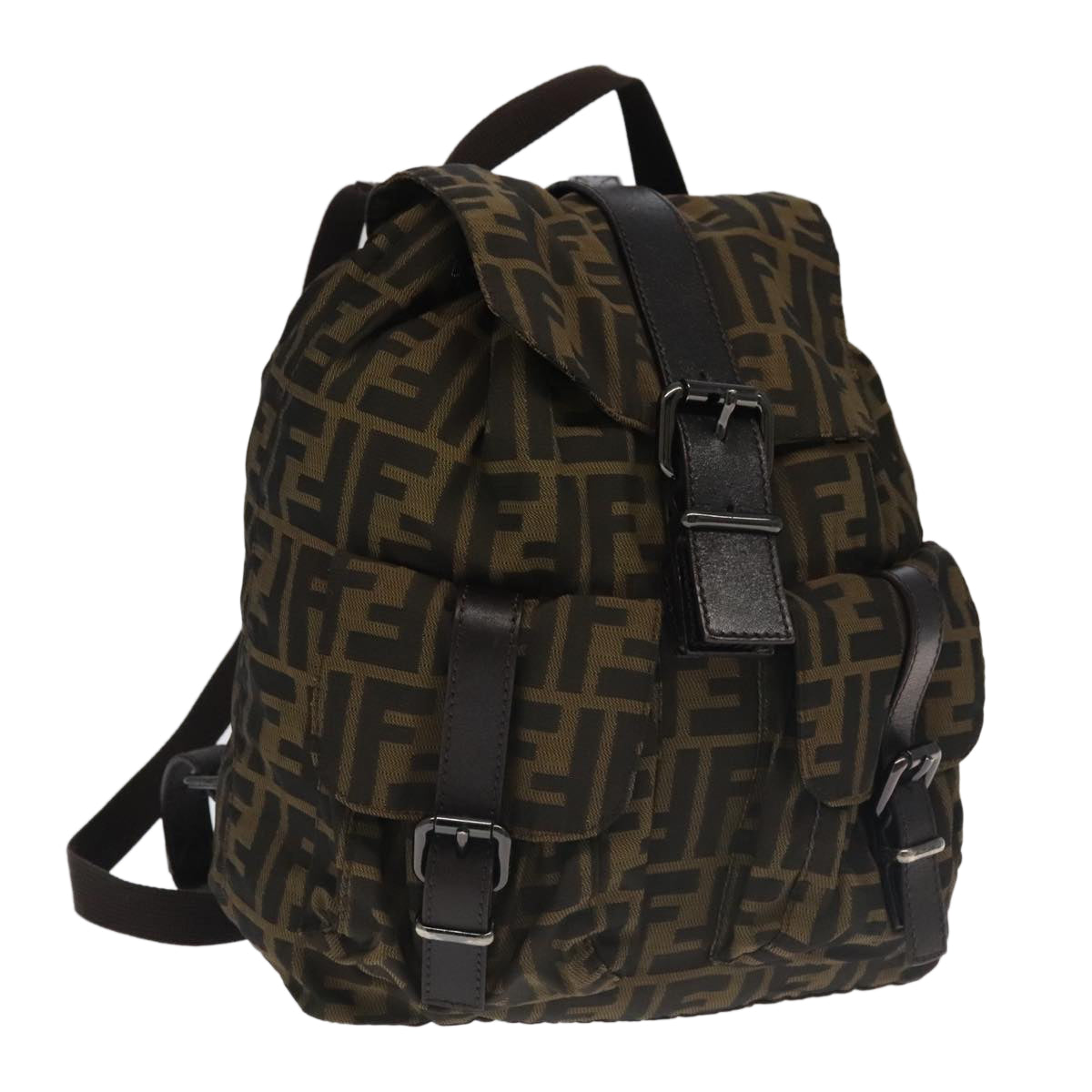 FENDI Zucca Canvas Backpack Brown Black Gold Auth 106544