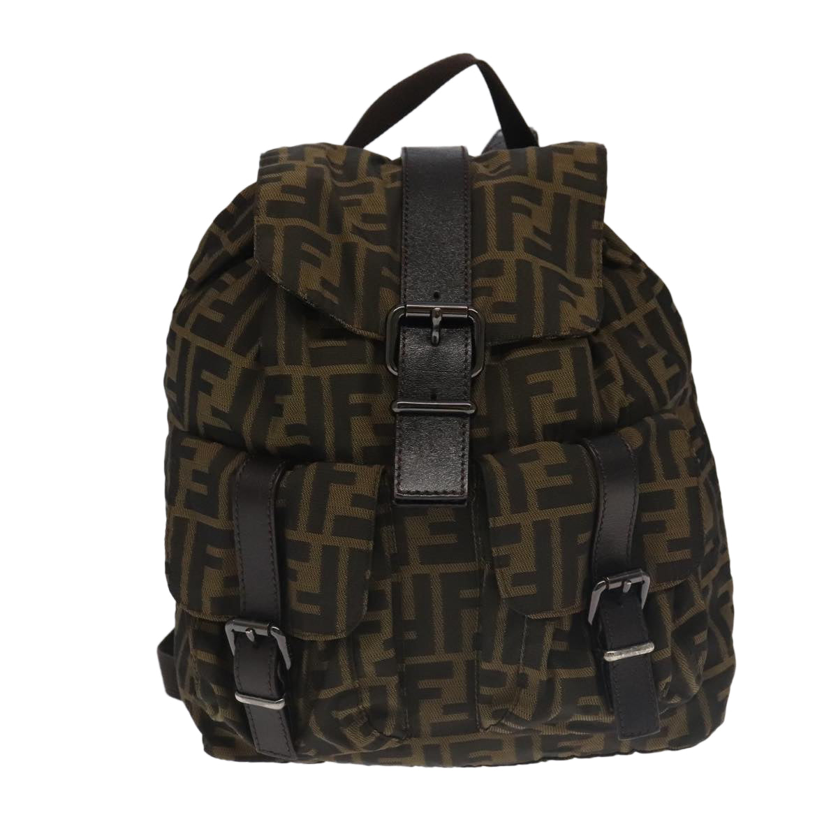 FENDI Zucca Canvas Backpack Brown Black Gold Auth 106544