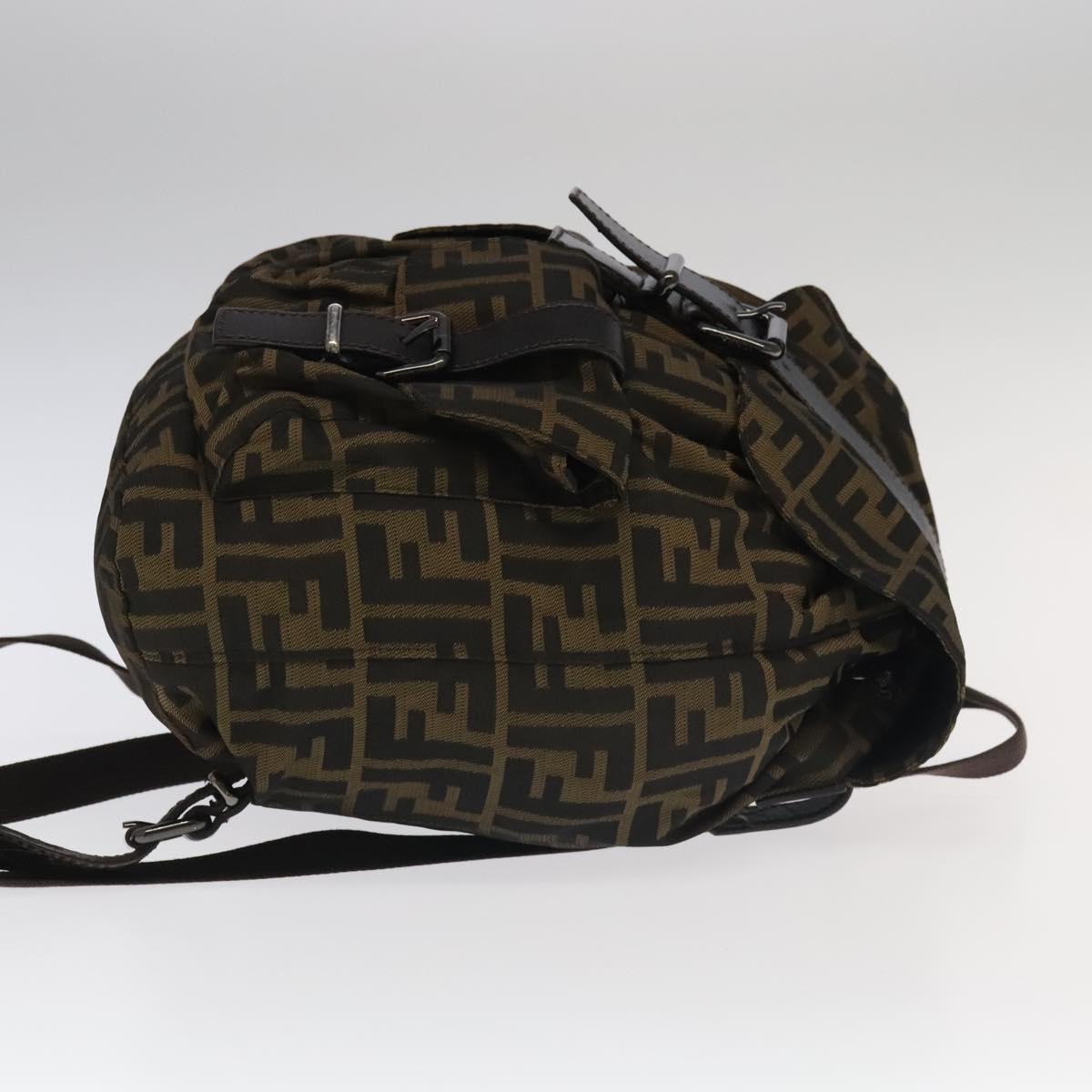 FENDI Zucca Canvas Backpack Brown Black Gold Auth 106544