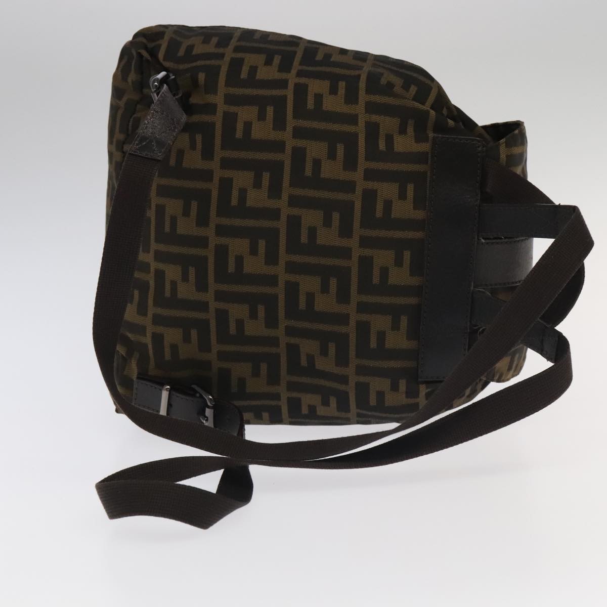 FENDI Zucca Canvas Backpack Brown Black Gold Auth 106544