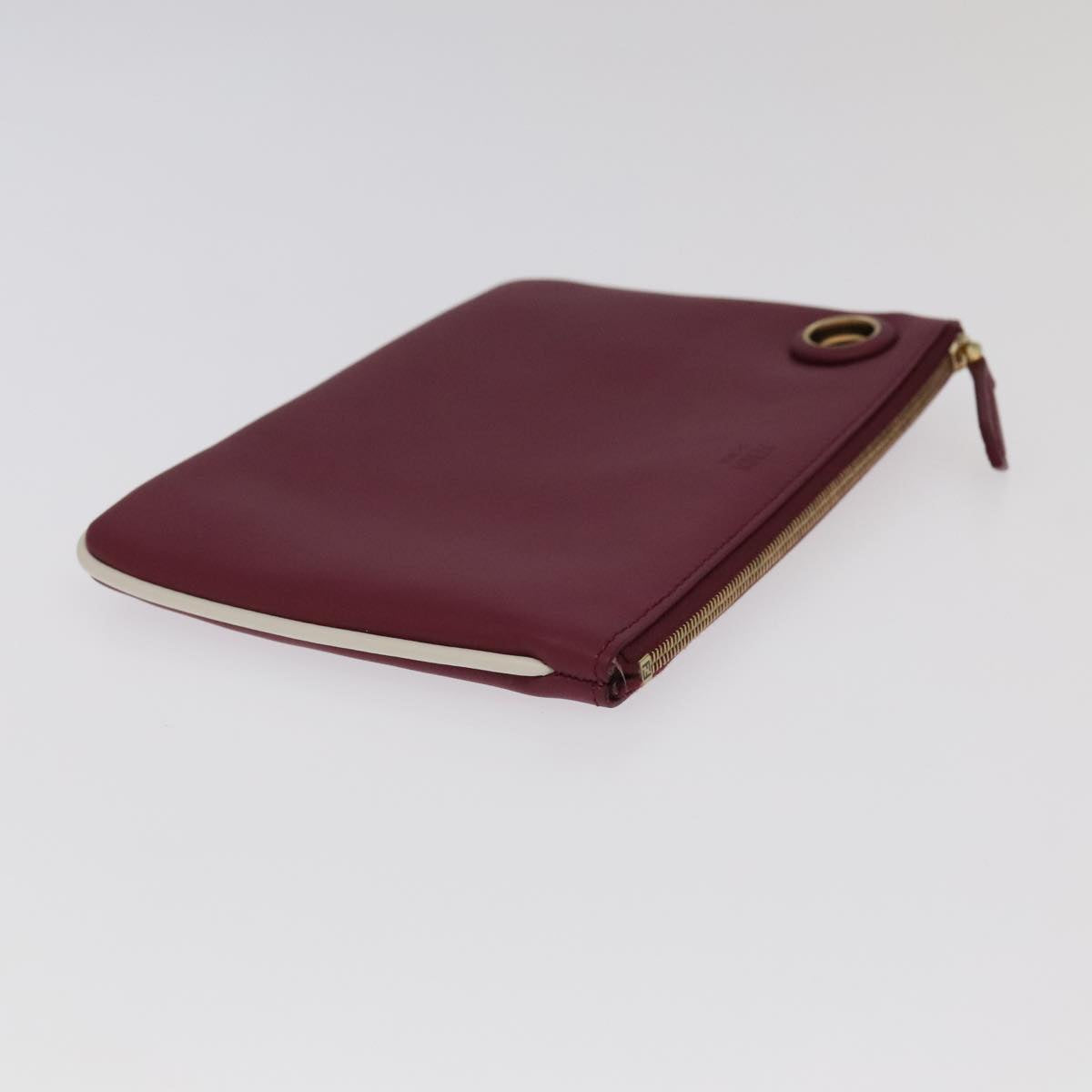 FENDI Triplet Clutch Bag Leather Brown Purple gold Auth 106719V