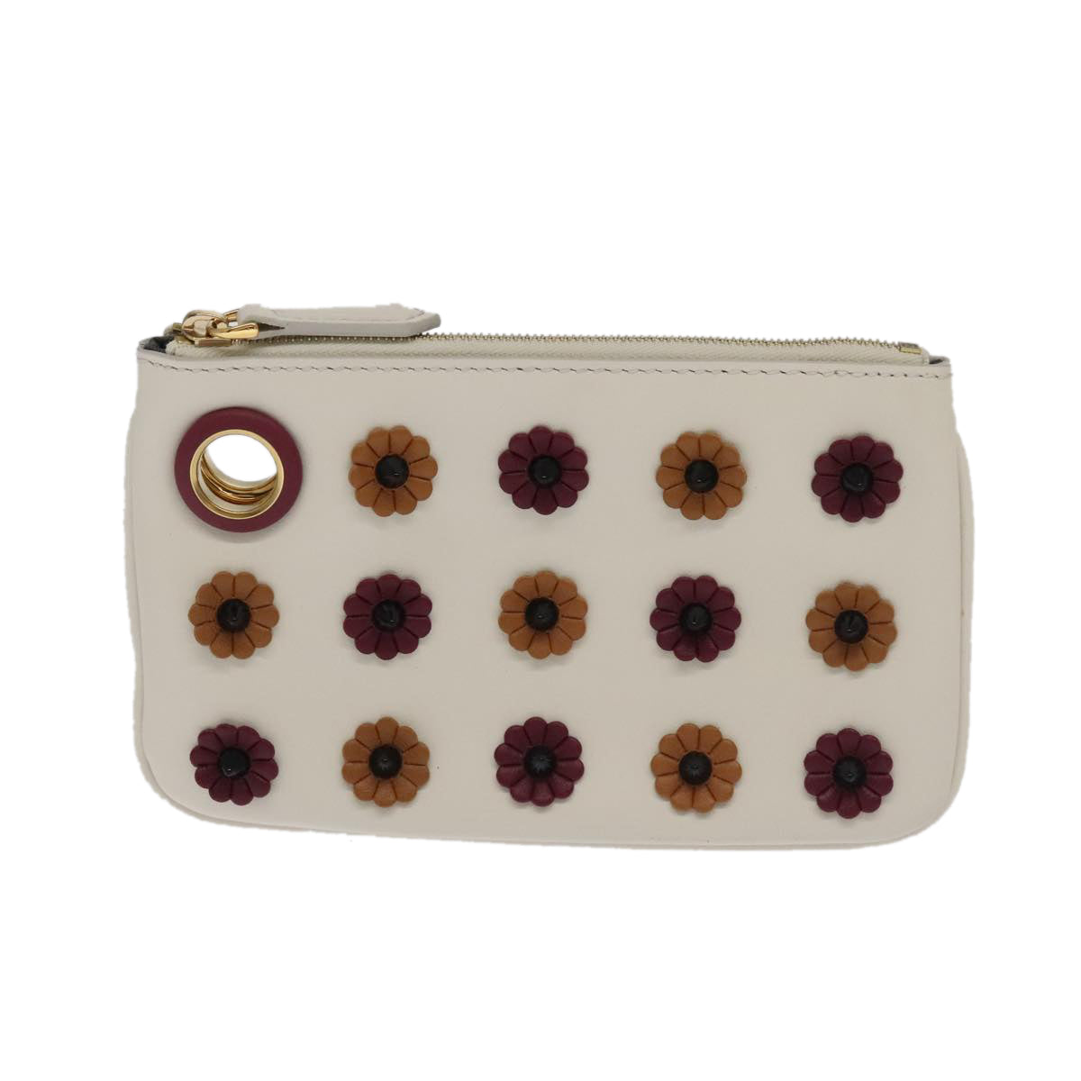 FENDI Triplet Clutch Bag Leather Brown Purple gold Auth 106719V