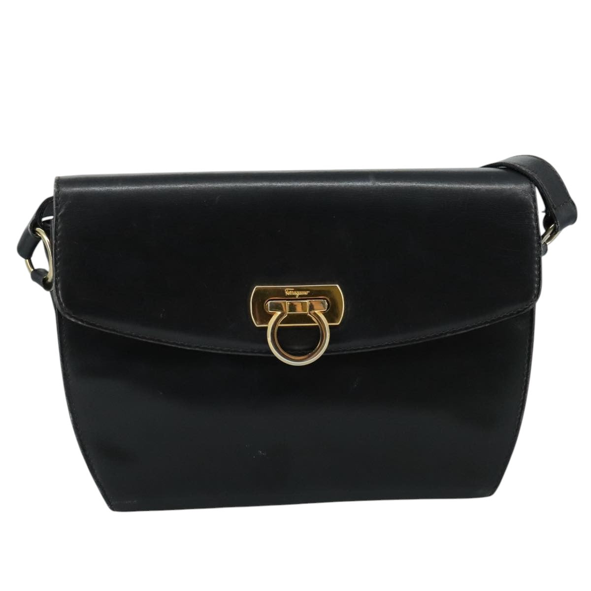 Salvatore Ferragamo Gancini Shoulder Bag Leather Black Auth 106734